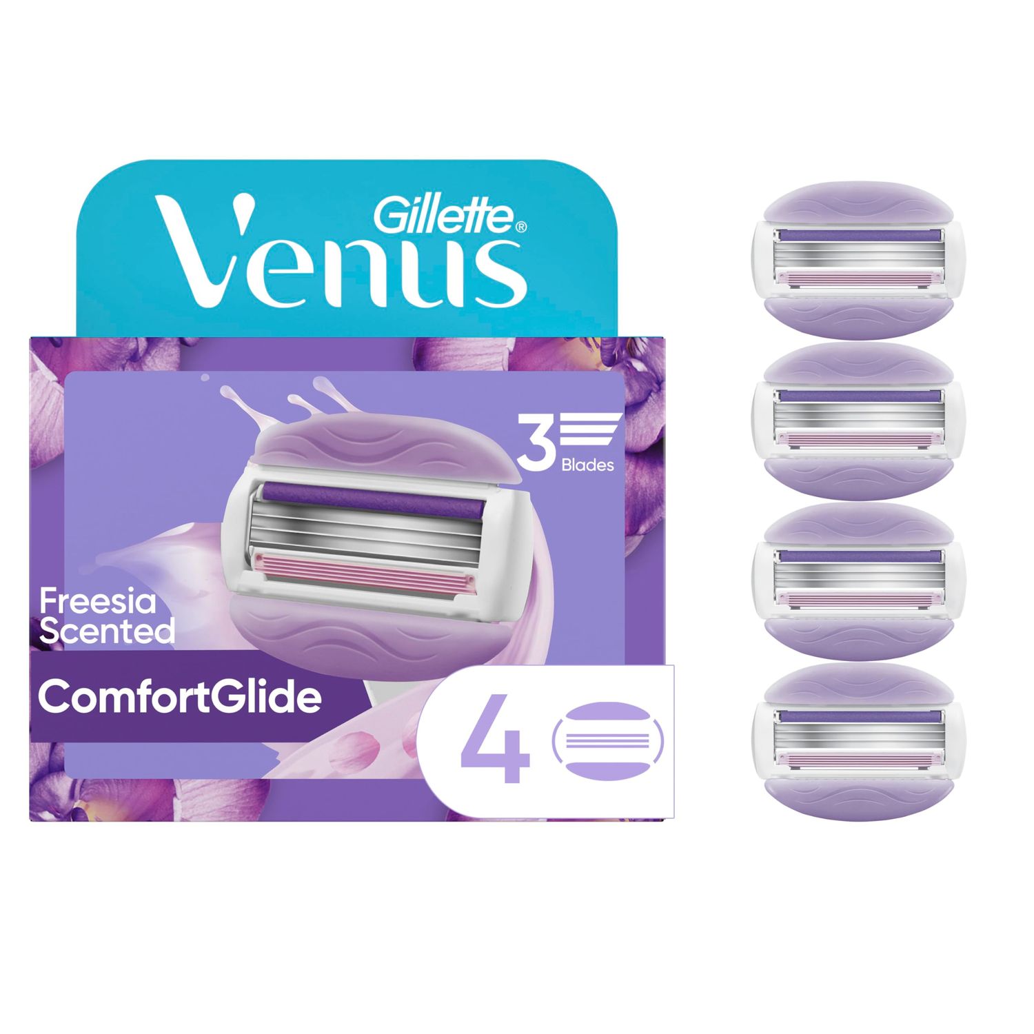 Gillette Venus ComfortGlide Freesia Womens Razor Refills, 4 Refills