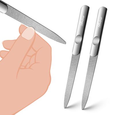 BALUCA Stainless Steel Diamond Nail File for Natural Acrylic Nails, Double Sided Metal Fingernail Toenail File for Women, Durable and Efficient Nail Care Tool - Silver