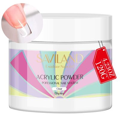 SAVILAND Clear Acrylic Powder Super Hard Nails - 4.23 oz/120 g Professional Acrylic Nail Powder Large Capacity for Acrylic Nail Art 3D French Nail Manicure Extension Nail Carving