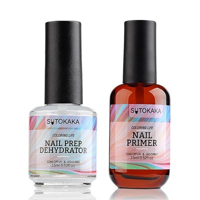 Sutokaka Nail Prep Dehydrator and Primer Set - 2pcs 15ml Acid Free No Burn Fast Air Dry Natural Nail Dehydrator and Superior Bonding Primer for Acrylic Powder