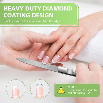 BALUCA Stainless Steel Diamond Nail File for Natural Acrylic Nails, Double Sided Metal Fingernail Toenail File for Women, Durable and Efficient Nail Care Tool - Silver