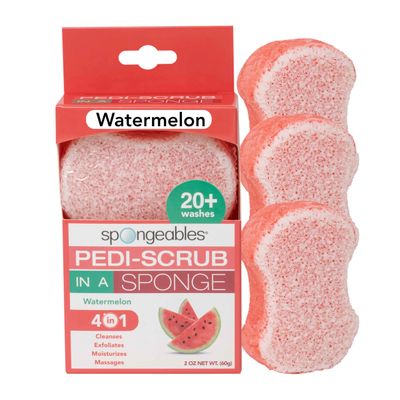 Spongables Pedi Scrub Foot Exfoliating 20 Wash Sponge, Watermelon, 3 Count