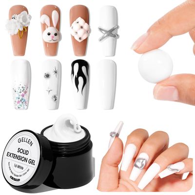 Gellen White Solid Builder Extension Gel, Hard Builder Gel for Nails Non Sticky to Hand, 3D Nail Gel Sculpting Molding for Carving Patterns Decoration Nail Extension