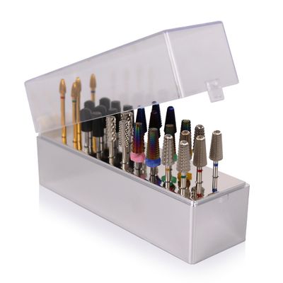 PANA Rectangle Nail Drill Bit Holder Display Organizer Case - Dustproof Carbide Bit Storage Container Box For Manicure Tools Nail Salon - 30 Holes Silver (Drill Bits Not Included)
