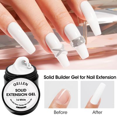 Gellen White Solid Builder Extension Gel, Hard Builder Gel for Nails Non Sticky to Hand, 3D Nail Gel Sculpting Molding for Carving Patterns Decoration Nail Extension