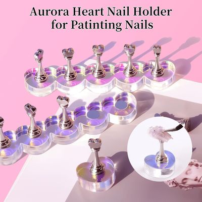ANGNYA Nail Stand for Press Ons, 3 Sets Heart-Shape Aurora Magnetic Nail Polish Holder for Painting for Display Holder with 200Pcs Adhesive Putty for Home DIY Salon Supplies