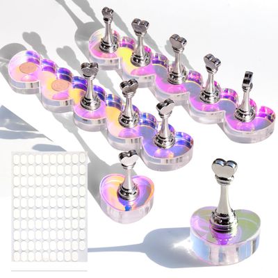 ANGNYA Nail Stand for Press Ons, 3 Sets Heart-Shape Aurora Magnetic Nail Polish Holder for Painting for Display Holder with 200Pcs Adhesive Putty for Home DIY Salon Supplies