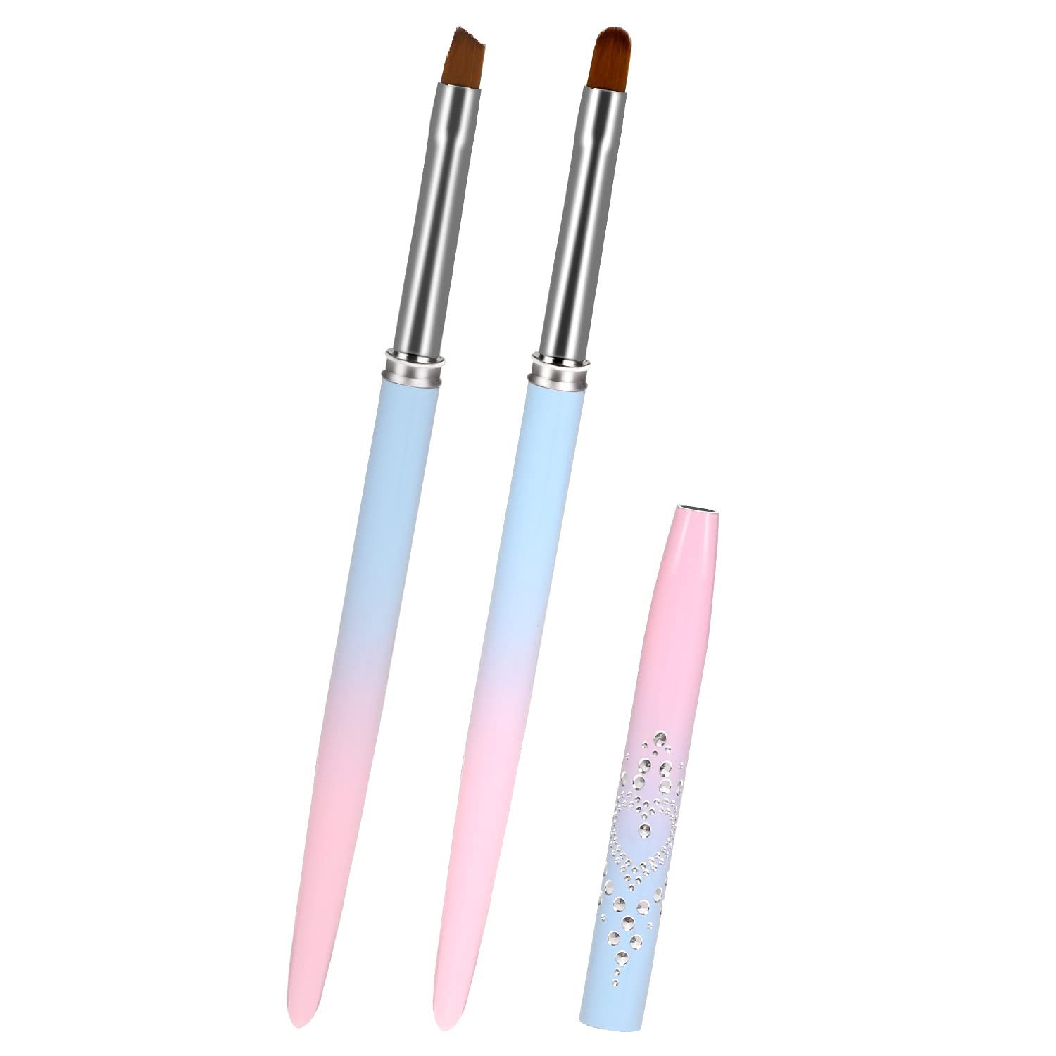 Nail Art Clean Up Brush, 2Pcs Round&amp;Angled Nail Polish Clean Up Brush for Cleaning Fingernails, Professional Nails Design Painting Brushes