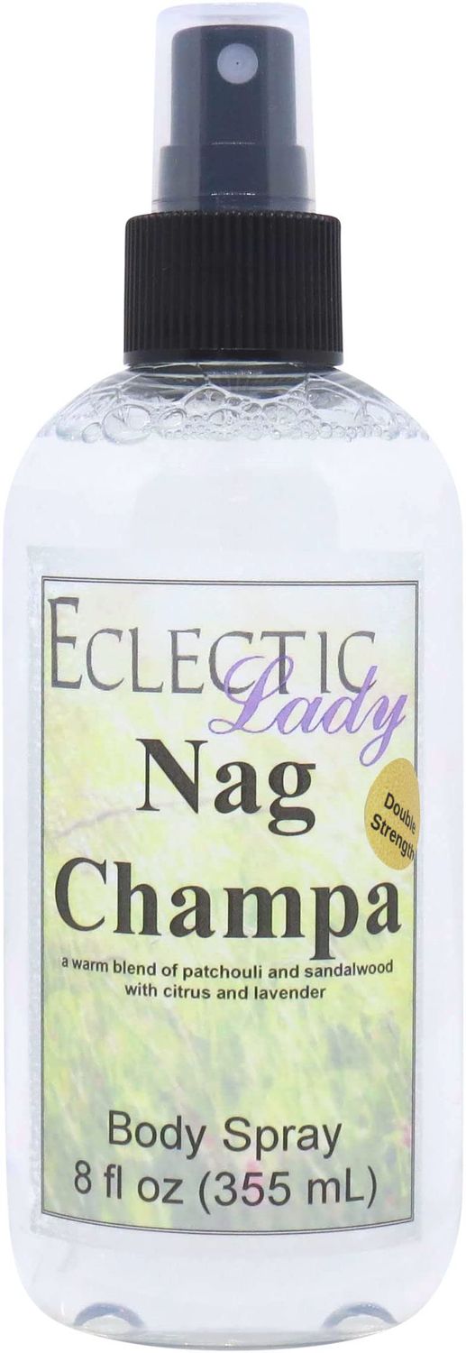 Eclectic Lady Nag Champa Body Spray, Double Strength, 8 ounces, Body Mist for Women with Clean, Light &amp; Gentle Fragrance, Cologne with Soft, Subtle Aroma For Daily Use