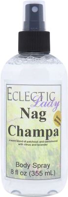 Eclectic Lady Nag Champa Body Spray, Double Strength, 8 ounces, Body Mist for Women with Clean, Light &amp; Gentle Fragrance, Cologne with Soft, Subtle Aroma For Daily Use