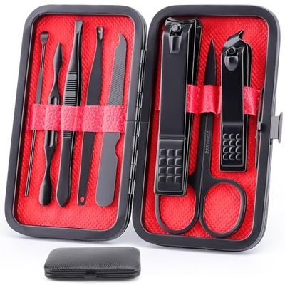 8 PCS Nail Clippers, ONLYWEE Premium Manicure Set for Women &amp; Men, Stainless Steel Facial, Hand, Foot Nail Care Tools, Professional Grooming Gift Pedicure Kit with Luxurious Portable Travel Case