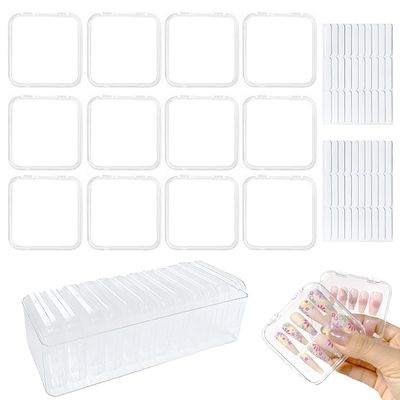 12 Pcs Clear Press On Nail Storage Box Container, False Nail Organizer Case Press On Nail Packaging Box Nail Display Case with Double Sided Tape for Nail Art Home Salon Nail Business Supplies