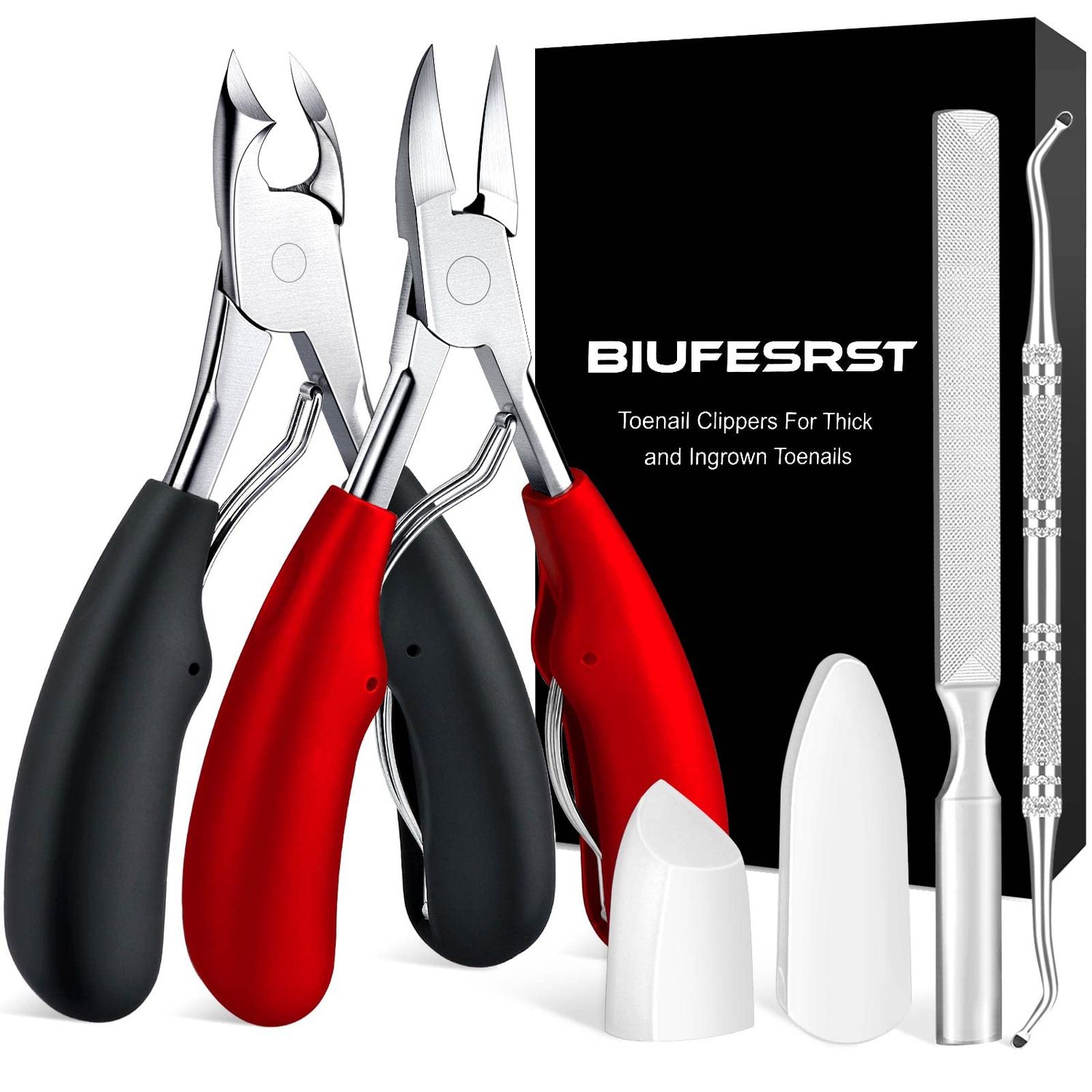 Biufesrst Toenail Clippers for Thick Toenails, Toe Nail Clippers, Ingrown Toenails, Professional Podiatrist Nail Clippers, Heavy Duty, Sharp Curved Blade, Lighter Long Handle for Men Women Adult