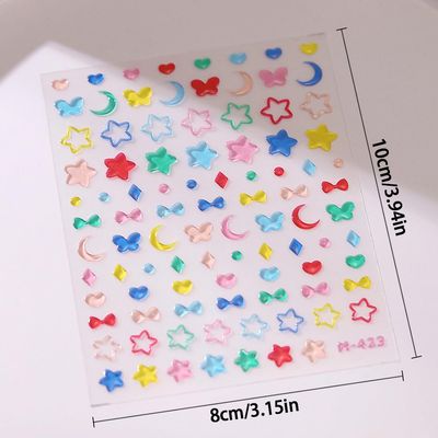 5D Colorful Jelly Nail Art Stickers 5D Embossed Heart Moon Star Nail Stickers for Nail Art Supplies Self-Adhesive Butterfly Bow Nail Decals Cute Star Stickers for Nails Design Women Nail Accessories