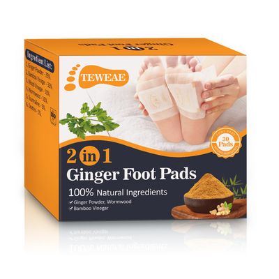 TEWEAE 2 in 1 Foot Pads, 30 Pads Tear and Use Pure Ginger Bamboo Wormwood Foot Pads, Bigger Adhesive Stay in Place Goodnight Pads