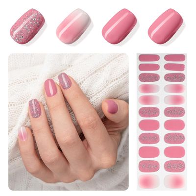 MOOYIYAN Gloss Nail Strips|Uv Free|22 Pcs,Gel Nail Stickers|Long Lasting Two Weeks and Easy to Apply&amp;Remove|Dazzle Pink