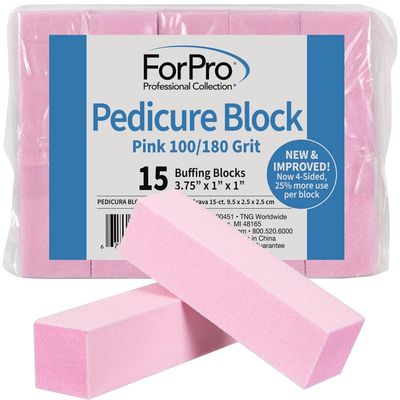 ForPro Professional Collection Pink Pedicure Block, 100/180 Grit, Three-Sided Pedicure Nail Buffer, 3.75 L x 1 W x 1 H, 15-Count
