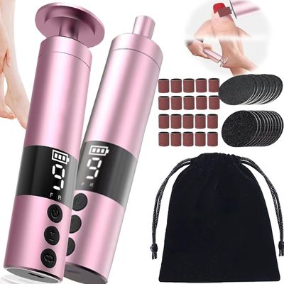 Darmave Cordless Electric Foot Callus Remover, 9 Speed Adjustable Speed Rechargeable Foot Sander Pedicure Tools for Feet Dead Skin with 80 pcs Sandpaper Disk and 20pcs Nail Buffer Sanding Rings