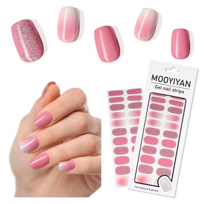 MOOYIYAN Gloss Nail Strips|Uv Free|22 Pcs,Gel Nail Stickers|Long Lasting Two Weeks and Easy to Apply&amp;Remove|Dazzle Pink