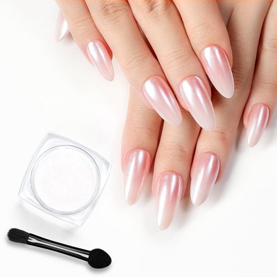 beetles Gel Polish White Chrome Nail Powder for Gel Nails, Pearl Nail Powder Mirror Effect Nail Glitter Manicure Holographic Pigment for Nail Art Design Gifts