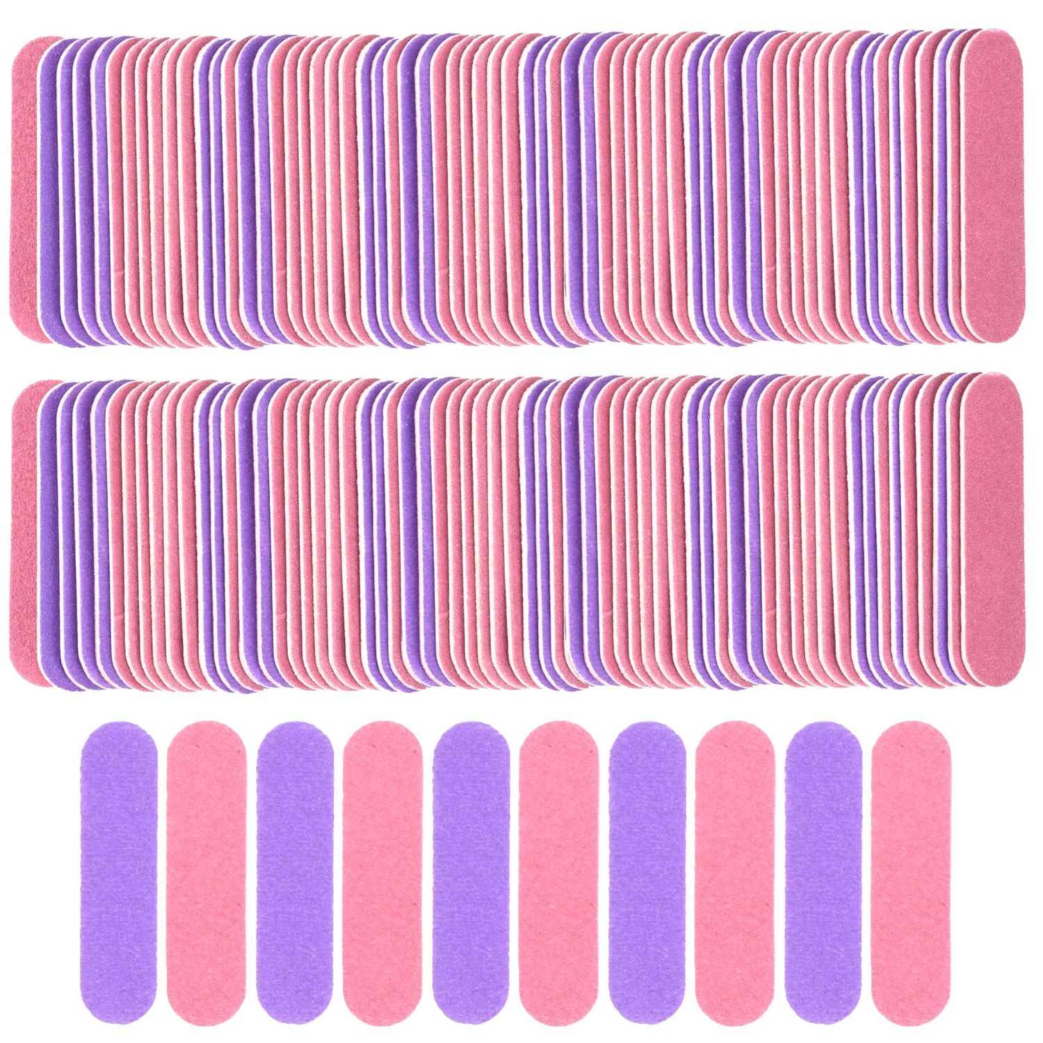 VIOCIWUO Mini Nail File Bulk 300Pcs (180/240 Grit), Disposable Nail Files Double Sided Emery Boards Home or Professional Manicure Tools(Purple and Pink)