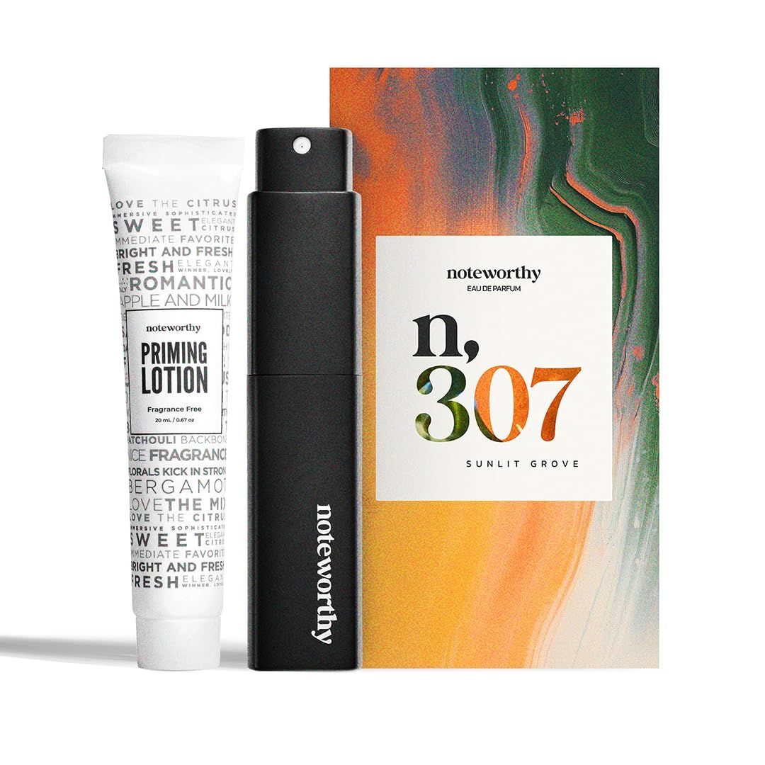 Noteworthy n,307 Sunlit Grove Eau De Parfum - Mandarin, Basil, Sandalwood | Sophisticated, Warm Fragrance for Any Occasion | Long-lasting Unisex Perfume for Women &amp; Men (TravelPriming Lotion)