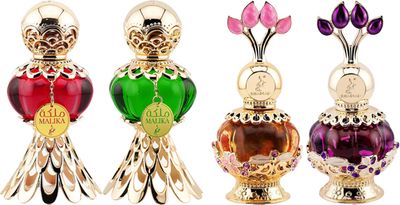Khadlaj Malika Collection for Women 4 Pc Perfume Oil Set (Red Green Pink Musk Purple Musk) 0.67 Ounce 4