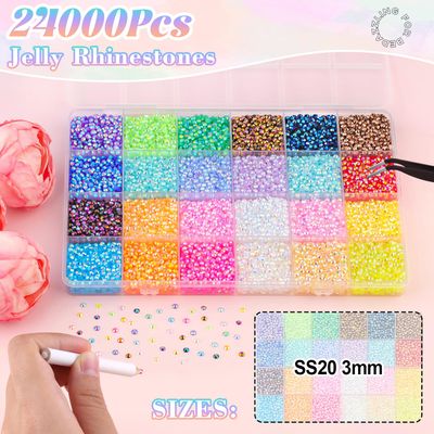 24000Pcs Mixed-Color Resin Rhinestones with B7000 Jewelry Glue for Crafting, 3mm Non Hotfix Flatback Gems, Bedazzling Crystal for DIY Crafts Clothing Tumblers Mugs Shoes Fabric Decor Nail Art