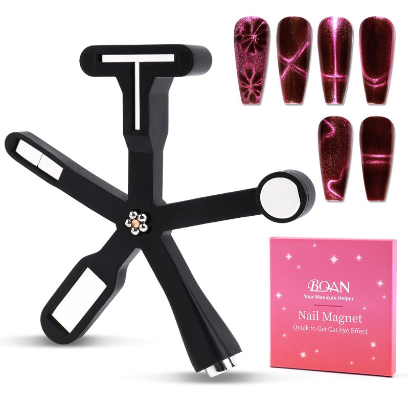 BQAN Cat Eye Nail Magnet, Upgraded 6 in 1 Multi-Function Strong Magnetic for CatEye Gel Polish, Create Stunning Magnetic Nail Designs with Ease (Black)