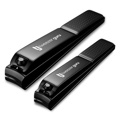 Tweezer Guru Nail Clippers - 2 Pack Professional, Stainless Steel Toe &amp; Finger Nail Clipper Set for Men, Women and Kids - Curved Edge, Matte Black