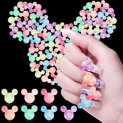 MIKIMIQI 56 Pcs Mouse Head Nail Art Decor - 7 Colors Resin Mouse Shape Charms and Cute Ear Rhinestones With Storage Box for Manicure Craft