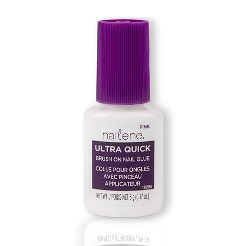 Nailene Pink Brush-On Nail Glue, 0.10 oz Durable, Easy to Apply False Nail Glue Repairs Natural Nails Quick-Drying Nail Adhesive Lasts Up to 7 Days Nail Care Essential, 1 pack (COSNAI842)