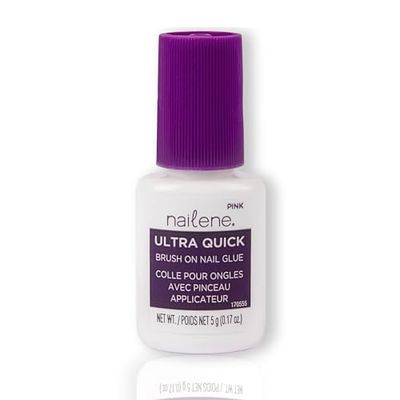 Nailene Pink Brush-On Nail Glue, 0.10 oz Durable, Easy to Apply False Nail Glue Repairs Natural Nails Quick-Drying Nail Adhesive Lasts Up to 7 Days Nail Care Essential, 1 pack (COSNAI842)