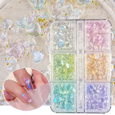 SANNXIX 3D Aurora Heart Nail Charms,200 Pcs Shiny Heart Nail Art Gems 6 Colors Crystal Glitter Valentines Day Nail Art Decoration Supplies Nail Rhinestone Acrylic Nail DIY &amp; Salon