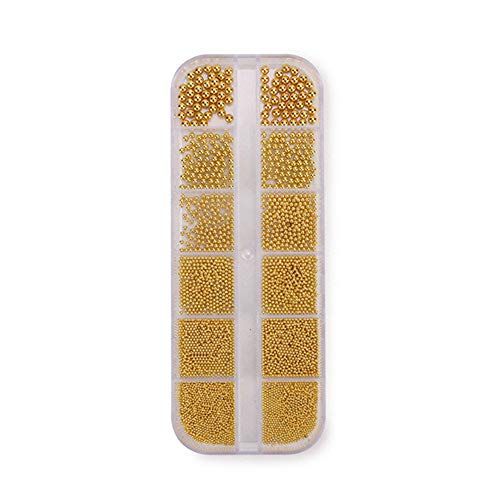 0.8mm Mini Small Nail Beads Stainless Steel Beads Nail Chain Charms Nails Art Decorations Gun Grey Nail Studs Gold Caviar Nail Charms DIY Tool Nail Studs Accessories Caviar Beads for Nails (Gold)