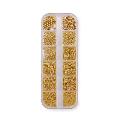 0.8mm Mini Small Nail Beads Stainless Steel Beads Nail Chain Charms Nails Art Decorations Gun Grey Nail Studs Gold Caviar Nail Charms DIY Tool Nail Studs Accessories Caviar Beads for Nails (Gold)