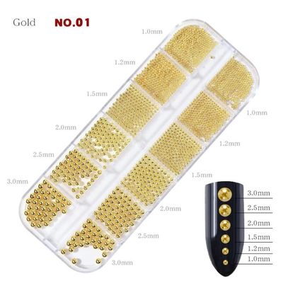 0.8mm Mini Small Nail Beads Stainless Steel Beads Nail Chain Charms Nails Art Decorations Gun Grey Nail Studs Gold Caviar Nail Charms DIY Tool Nail Studs Accessories Caviar Beads for Nails (Gold)