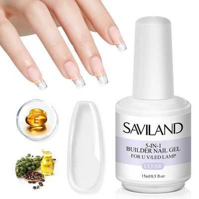 SAVILAND 5 in 1 Clear Builder Nail Gel - 15ml Quick Building Nail Strengthener Gel Castor Oil Vitamin E Builder Nail Gel in a Bottle for Damage Nail Repair Nail Extension Nail Decoration Professionals