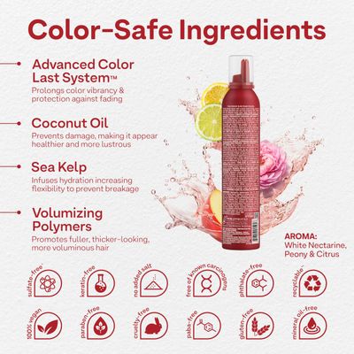 Colorproof Super Plump Whipped Bodifying Hair Mousse 7.5 Fl. Oz. Color-ProtectingMousse for Hair Volume, White Nectarine, Peony &amp; Citrus Scent