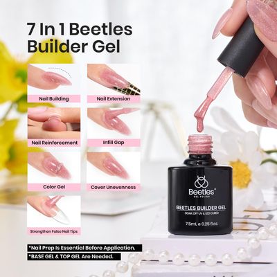 Beetles Builder Gel for Nails, 6 Colors 7 in 1 Nude Pink Glitter Builder Strengthener Gel Set for Nail Apex and Nail Extension Color Nail Art Design Beauty Gift Sets for Women
