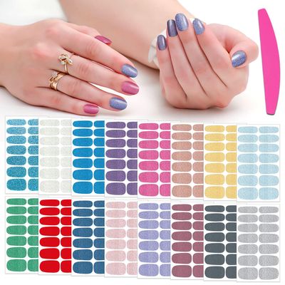 SILPECWEE Nail Wraps for Women Glitter Nail Polish Strips Self Adhesive Nail Polish Stickers Gel Nail Strips Stickers on Nails Nail Art Accessories with 1pc Nail File (16 Sheets)
