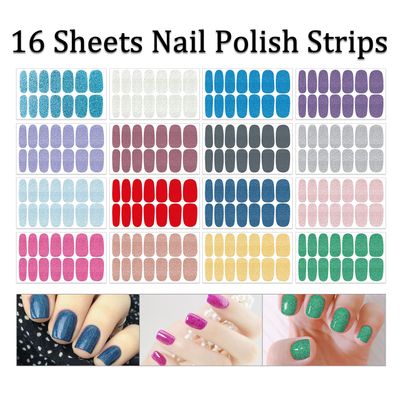 SILPECWEE Nail Wraps for Women Glitter Nail Polish Strips Self Adhesive Nail Polish Stickers Gel Nail Strips Stickers on Nails Nail Art Accessories with 1pc Nail File (16 Sheets)