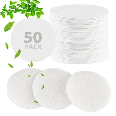 50-Count Compressed Facial Sponges, 100 Natural Cellulose Spa Sponge Perfect for for Daily Cleansing, Exfoliating, Removing Dead Skin and Makeup Removal