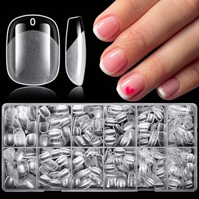 LoveOurHome 750pc Extra Short Squoval Nail Tips Clear Fake Nails XS Short Round Square Gel Nail Tips Full Cover Acrylic Nails Clear Press on Nails 15 Sizes False Fingernail for Gel Nail Extension