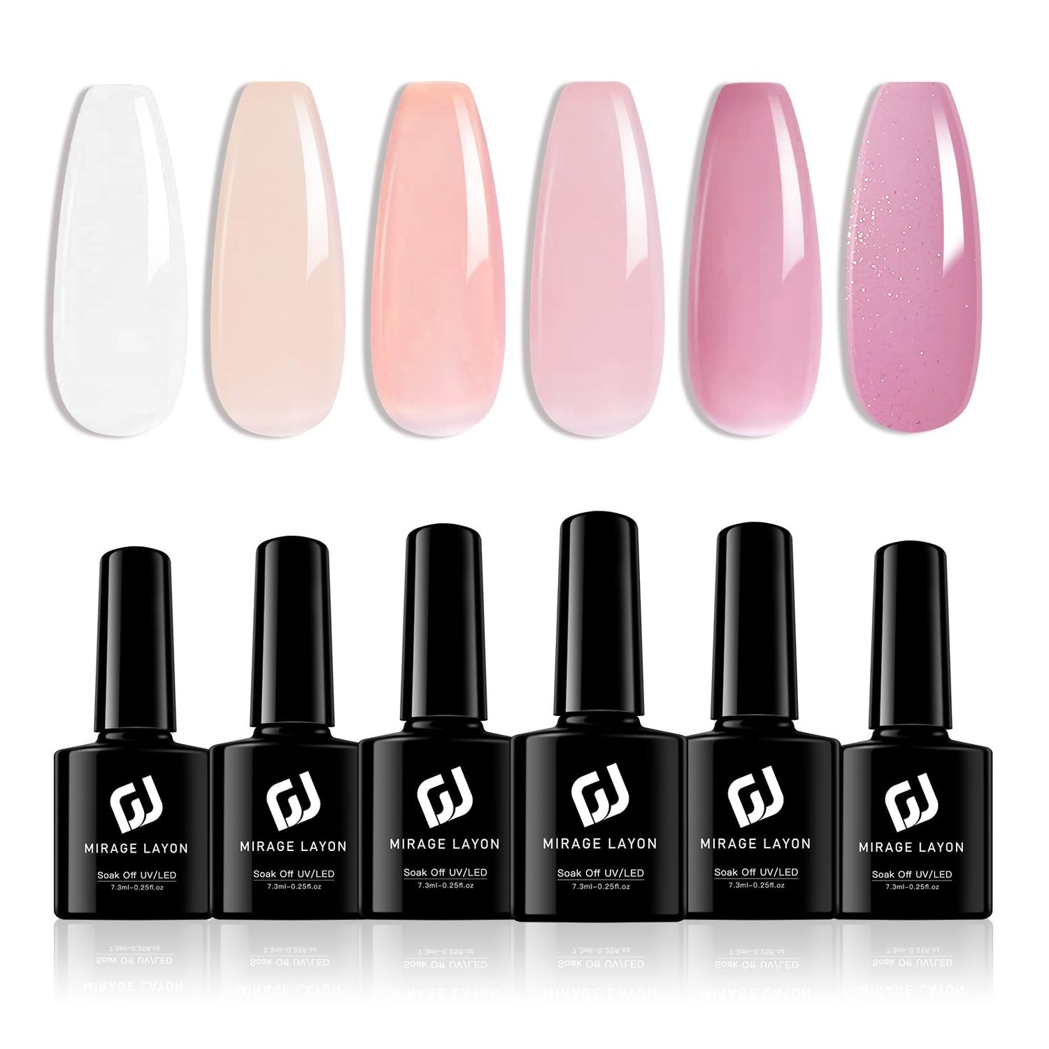 MIRAGE LAYON Gel Nail Polish Set 6 Colors Jelly Gel polish White Pink Red Nude Nail Polish Soak Off Gel Nail Kit Manicure DIY Home Salon for Women