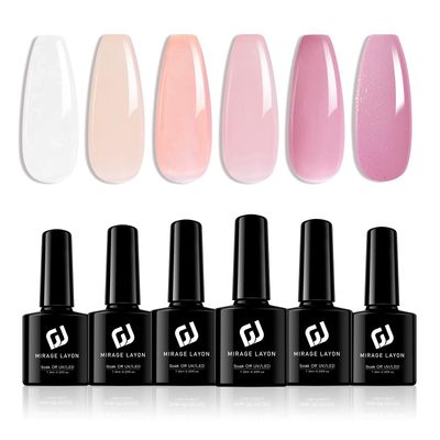 MIRAGE LAYON Gel Nail Polish Set 6 Colors Jelly Gel polish White Pink Red Nude Nail Polish Soak Off Gel Nail Kit Manicure DIY Home Salon for Women
