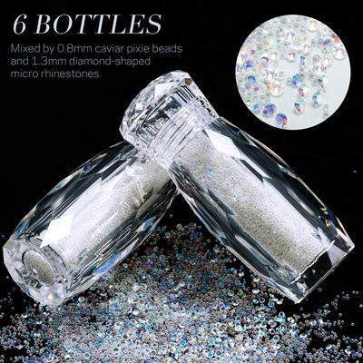 Blulu 18000 Pcs Tiny Nail Rhinestones 0.8/1.2mm Nail Charms Micro AB Glass Crystal Pixie Caviar Bead Iridescent Diamonds Gems Gravel for Art Manicure Iridescent Shine DIY Craft Accessories(Ab Color)