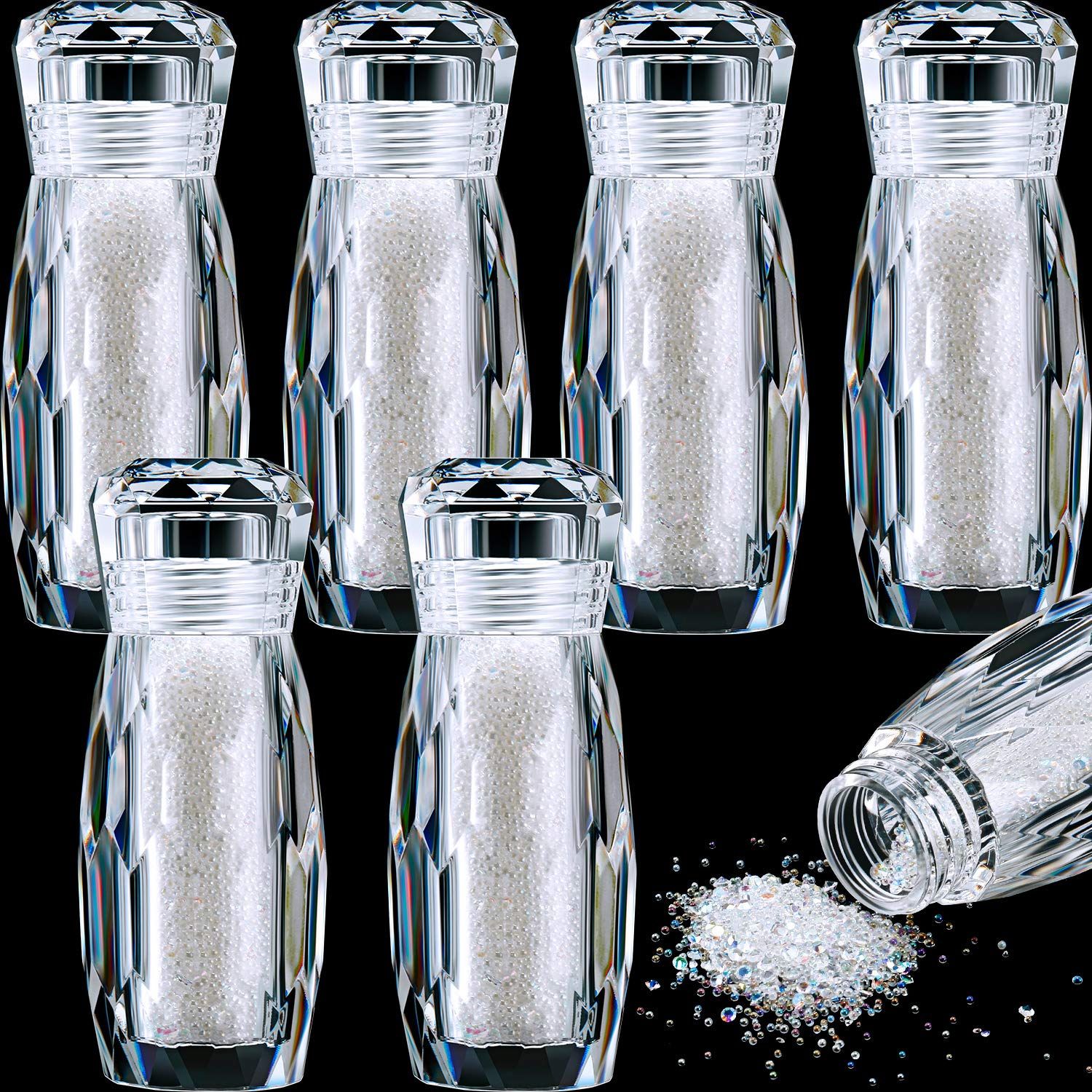 Blulu 18000 Pcs Tiny Nail Rhinestones 0.8/1.2mm Nail Charms Micro AB Glass Crystal Pixie Caviar Bead Iridescent Diamonds Gems Gravel for Art Manicure Iridescent Shine DIY Craft Accessories(Ab Color)