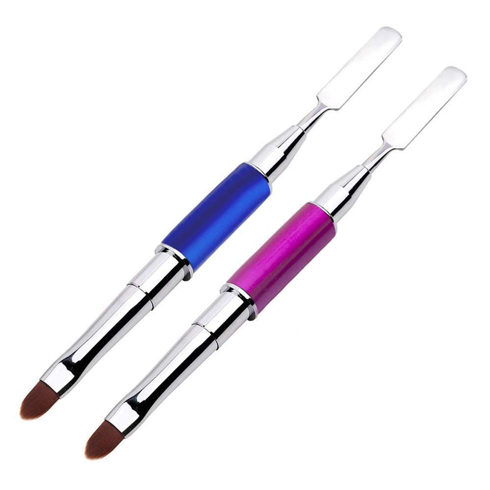 Kalolary 2Pcs Dual-Ended Poly Gel Nail Brush &amp; Picker, 2 in 1 Designs Stainless Steel Brush &amp; Slice Tool for UV Gel Acrylic Nails Extension