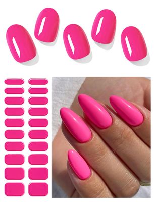 AutyaMee Semi Cured Gel Nail Strips (Classic Hot Pink), 20 Pcs Gel Nail Wraps, Stickers, UV Light Required, Salon Quality, Long Lasting